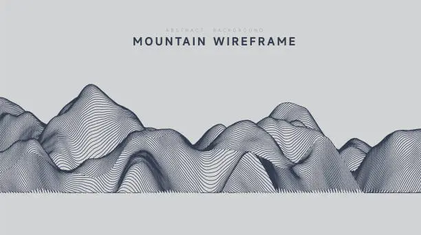 Vector illustration of abstract 3D mountain structure wireframe topography technology pattern background