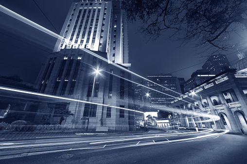 traffic in downtown of Hong Kong city at night