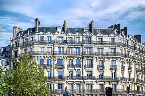 Facade  of the Parisian typical freestone building