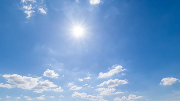 istock Panoramic view of clear blue sky and clouds, Blue sky background with tiny clouds. White fluffy clouds in the blue sky. 1502126866