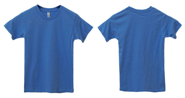 istock Blue kids t-shirt mock up, front and back view, isolated. Plain light blue shirt mockup. Tshirt design template 1502130290