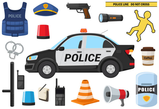 set professioneller ausrüstung für die polizei - 16022 stock-grafiken, -clipart, -cartoons und -symbole