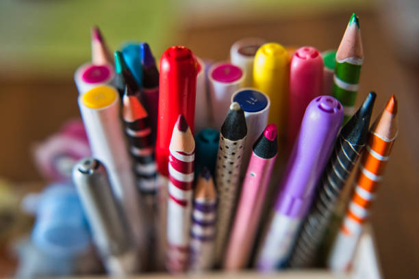 Pen, crayon,marker and pencils,daughers art material at home