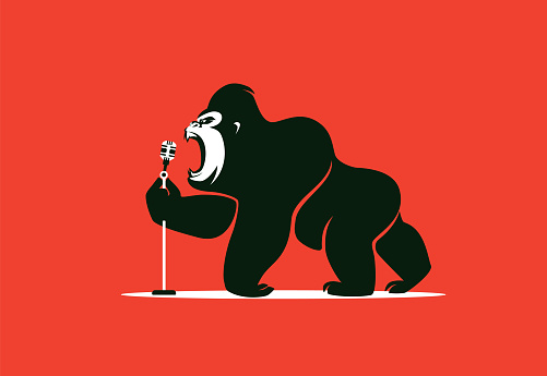 vector illustration of gorilla holding microphone and roaring