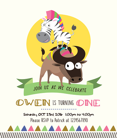 Cute Animals & Birthday Party Invitation Card Template Design