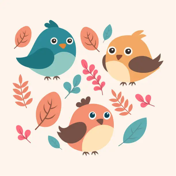 Vector illustration of set of cute birds vector illustration