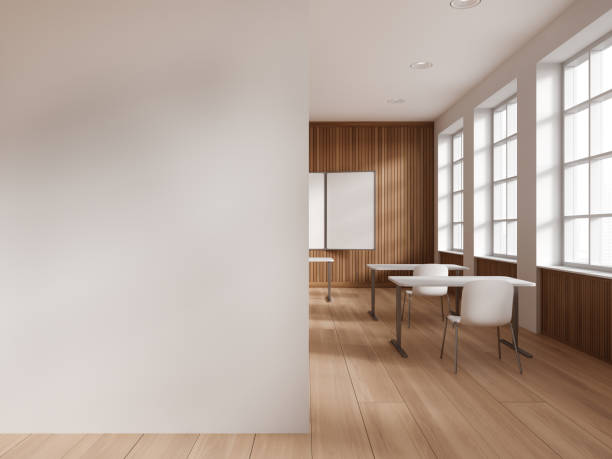 istock White and wooden school classroom with mock up wall 1502188636