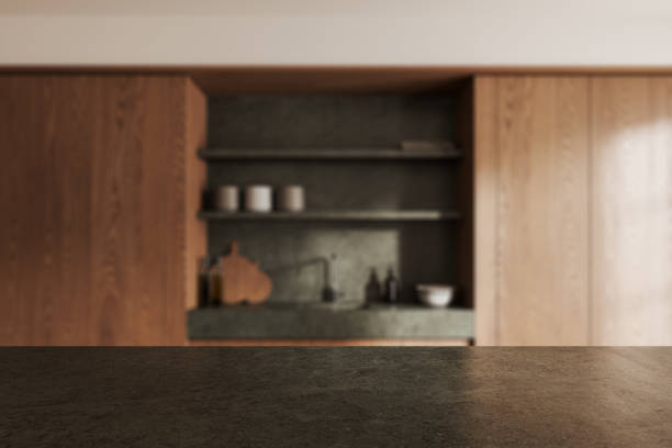 istock Table for your product in white and wooden kitchen 1502189878