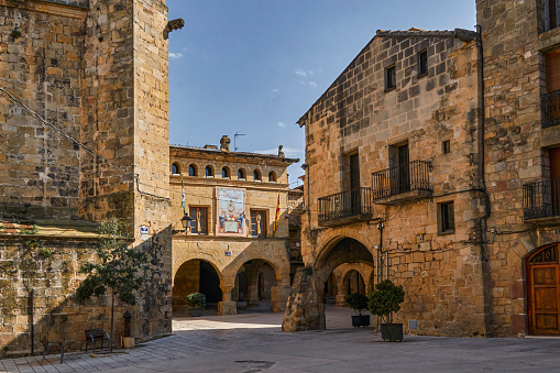 Horta de Sant Joan. Casco antiguo con iglesia y ayuntamiento. Terra Alta, provincia de Tarragona, Cataluña, España photo