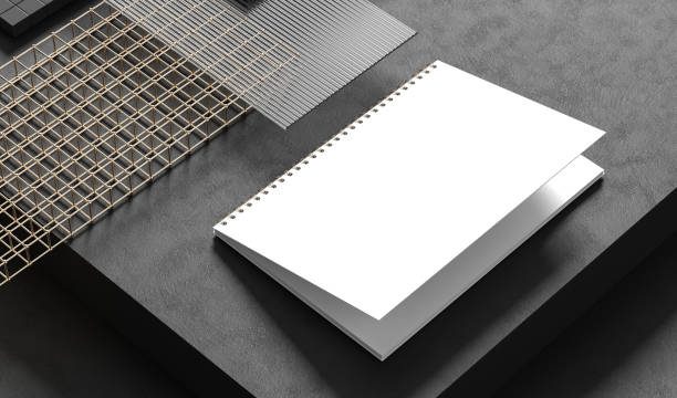Spiral binder notebook mock up isolated on dark background. 3D illustration