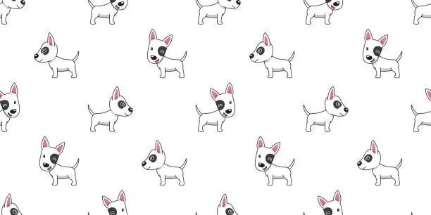 Vector illustration of Vector cartoon bull terrier dog seamless pattern background