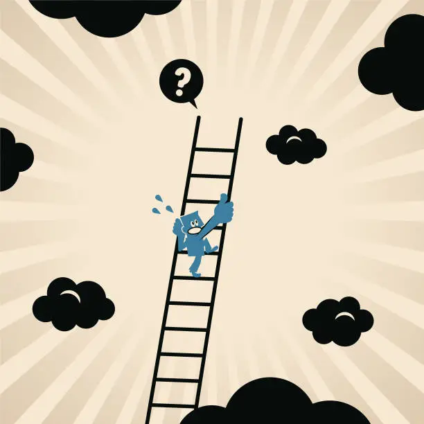 Vector illustration of A man climbs a ladder only to find it, broken in the air, with nothing at the end of it