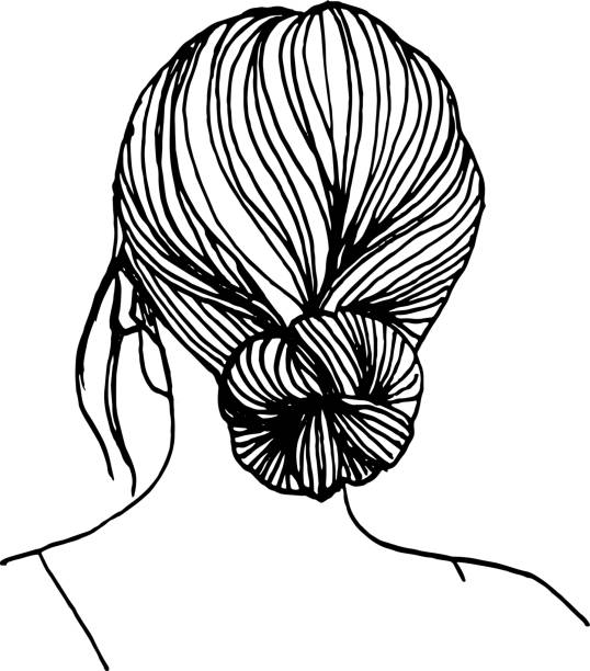 illustrations, cliparts, dessins animés et icônes de fille aux cheveux rassemblés en chignon - hair bun hairstyle women hair back