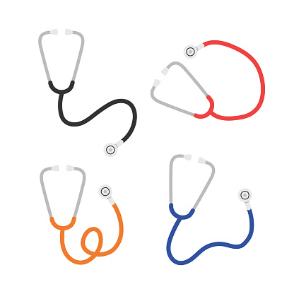 Stethoscope clipart cartoon style. Stethoscope or medical phonendoscope flat vector set illustration hand drawn doodle style. Hospital and medical concept