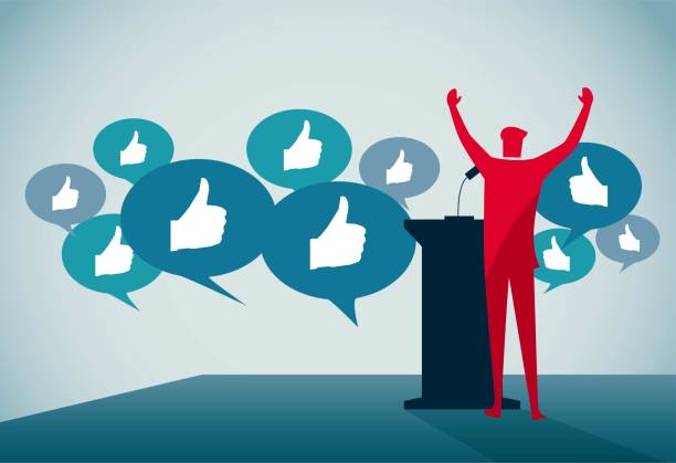 man on podium Man on podium receives numerous recognitions, This is a set of commercial illustrations, easy to modify, infinitely magnified celebrity endorsements stock illustrations