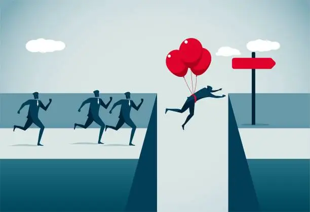 Vector illustration of Man crosses the insurmountable gap