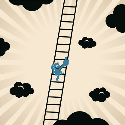 Blue Cartoon Characters Design Vector Art Illustration.
A man climbing up the ladder of success.