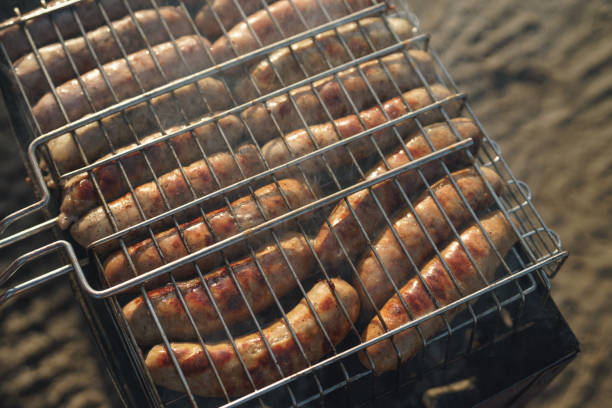 Original Thuringian sausage on barbecue.