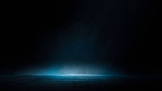 istock Dark street, asphalt abstract dark blue background, empty open dark scene neon light, spotlights The concrete floor and studio room with faint smoke float up the interior texture for display products 1502264942
