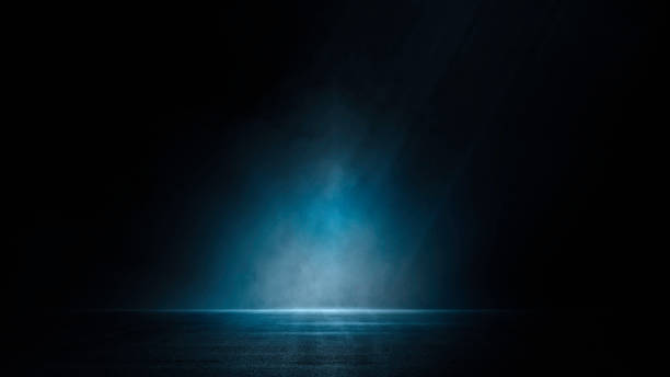 istock Dark street, asphalt abstract dark blue background, empty open dark scene neon light, spotlights The concrete floor and studio room with faint smoke float up the interior texture for display products 1502264946
