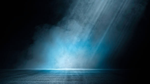 istock Dark street, asphalt abstract dark blue background, empty open dark scene neon light, spotlights The concrete floor and studio room with faint smoke float up the interior texture for display products 1502264949