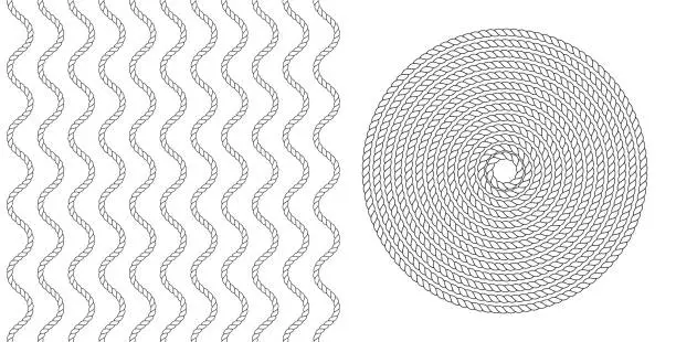 Vector illustration of Vector marine rope line seamless  wavy pattern. For fabric, wallpaper, wrapping.