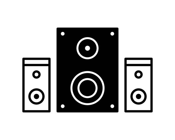 Sound System Black Line & Fill Vector Icon Sound system black line and fill vector icon with clean lines and minimalist design, universally applicable across various industries and contexts. This is also part of an icon set. music speaker logo stock illustrations