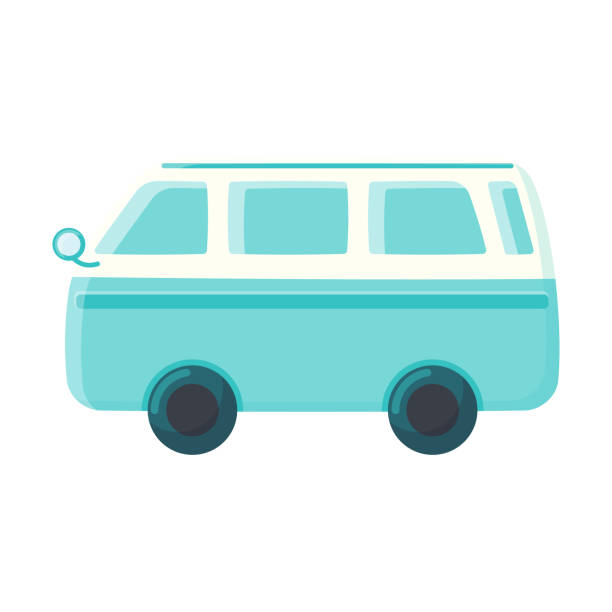 istock Travel bus for beach sea vacation vector illustration isolated on white background. Summer bright design element of blue camping van for summer road trips 1502303592