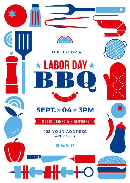 Vector illustration of Labor Day BBQ Party Background.
