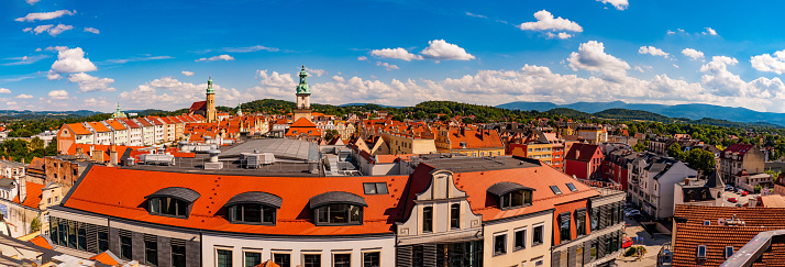 02 08 2022: panorama top view of the market square in old town of Jelenia Gora, Poland