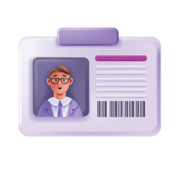 illustrations, cliparts, dessins animés et icônes de carte d’identité 3d, document vectoriel du personnel de l’employé, badge d’identité client d’identification des informations d’identification du passeport. - papiers didentité