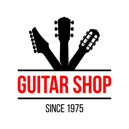 Guitar shop vector logo template, with different type guitar headstocks.