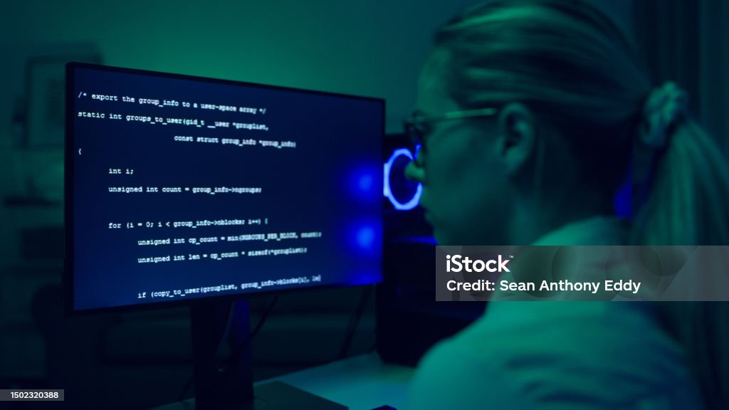 Html Code And Computer Screen Woman And Programming With Information ...