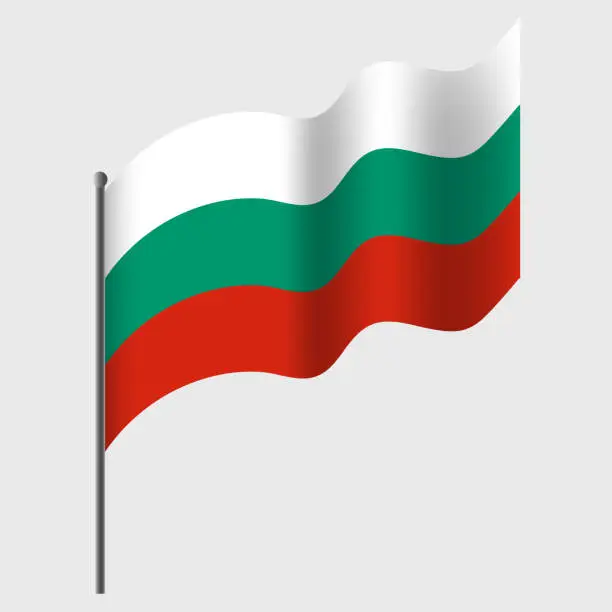 Vector illustration of Vector Bulgaria flag. Waved Flag of Bulgaria. Bulgaria emblem, icon.