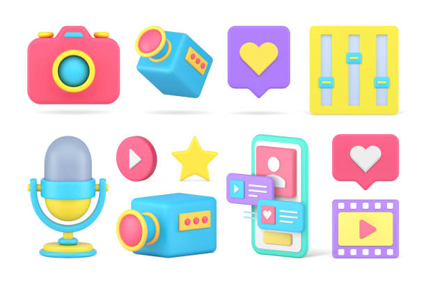 istock Multimedia entertainment technology music video photo content smartphone app set 3d icon vector 1502375610