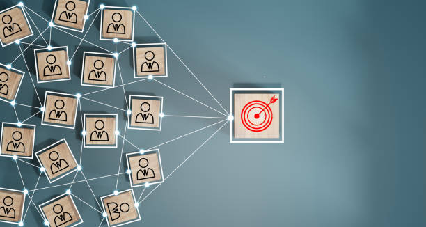 istock Wooden cube block print screen person icon which link connection network for organisation structure social network and teamwork concept. 1502378031