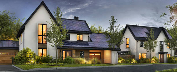 istock Beautiful White Homes with Solar Panels 1502380318