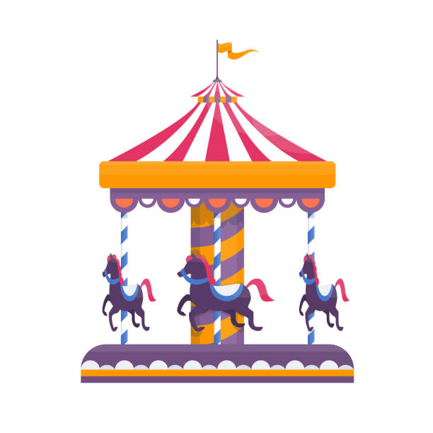 istock Horse carousel in the amusement park. Ticket design. Flat vector illustration. 1502383110