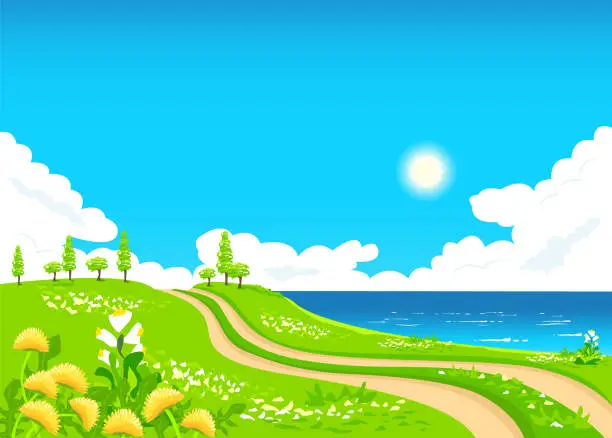 Vector illustration of road along the sea