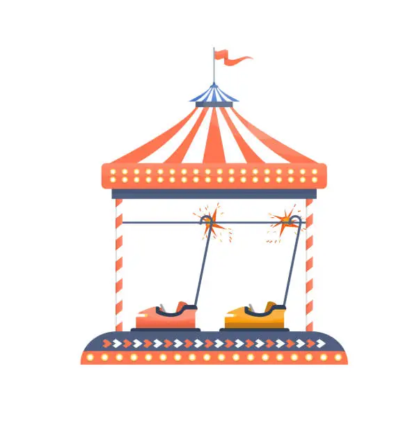 Vector illustration of Bumper cars, dodgems in the amusement park isolated. Bumping cars flat vector illustrations.