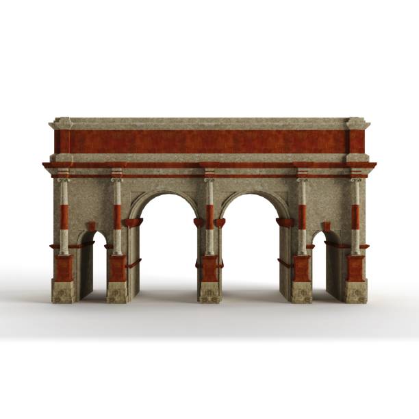 istock 3D render of an ancient archway with ornate red arches and columns on the white background 1502384168