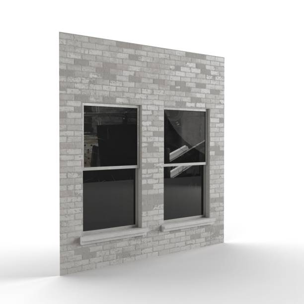 istock 3D render of a gray brick building tile with a window isolated on the white background 1502384237