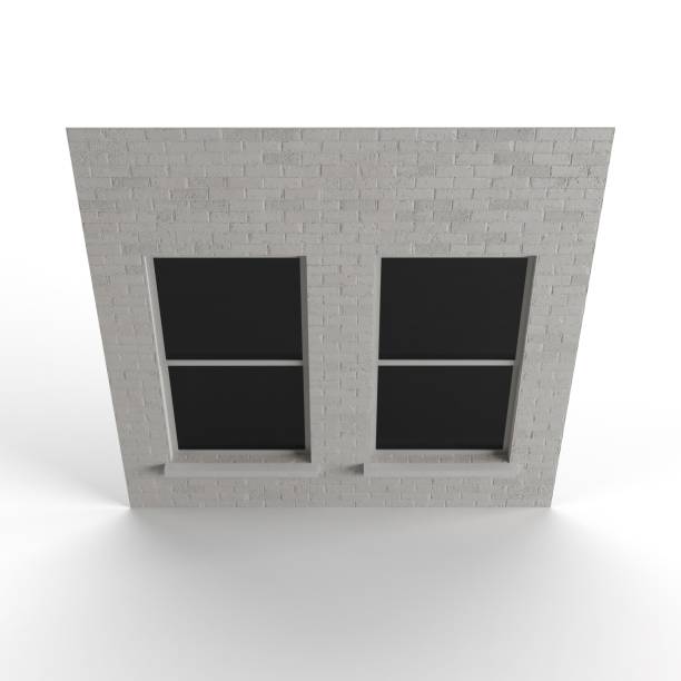 istock 3D render of a gray brick building tile with a window isolated on the white background 1502384242