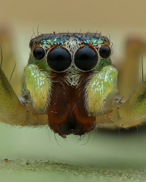 istock Extreme Close Up of Tiny Banded Phintella (Jumping Spider Salticidae) 1502384960