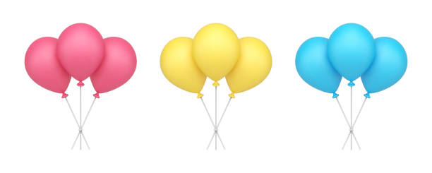 istock Air balloon on stick colored bunch helium rubber greeting festive holiday 3d icon realistic vector 1502387587