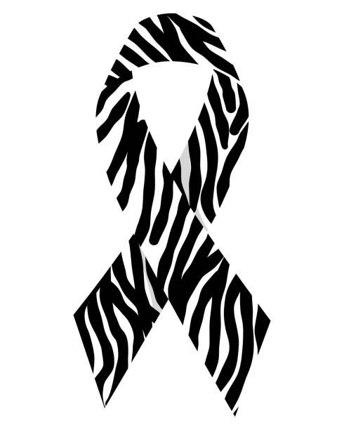 ilustrações de stock, clip art, desenhos animados e ícones de zebra print ribbon for rare disease day in flat vector design. - animal em via de extinção