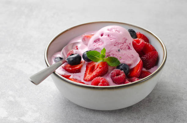istock Delicious Raspberry Ice Cream in a Bowl, Summer Dessert 1502388332