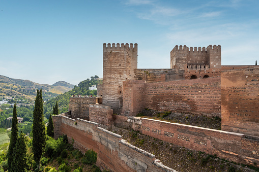 Alcazaba Fortress with Torre del Homenaje (Castle Keep) at Alhambra - Granada, Andalusia, Spain