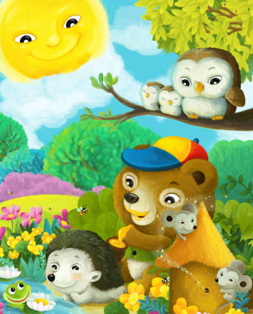 istock cartoon scene forest animals fishing illustration 1502404326