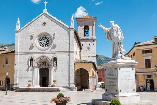 The Square of San Benedetto Da Norcia town few days before the eartquake of 2016 (The writes on the statue are in latin)